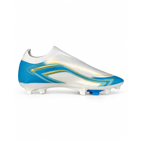 ANZA Vayu Laceless Soccer Boots – White, Blue & Gold